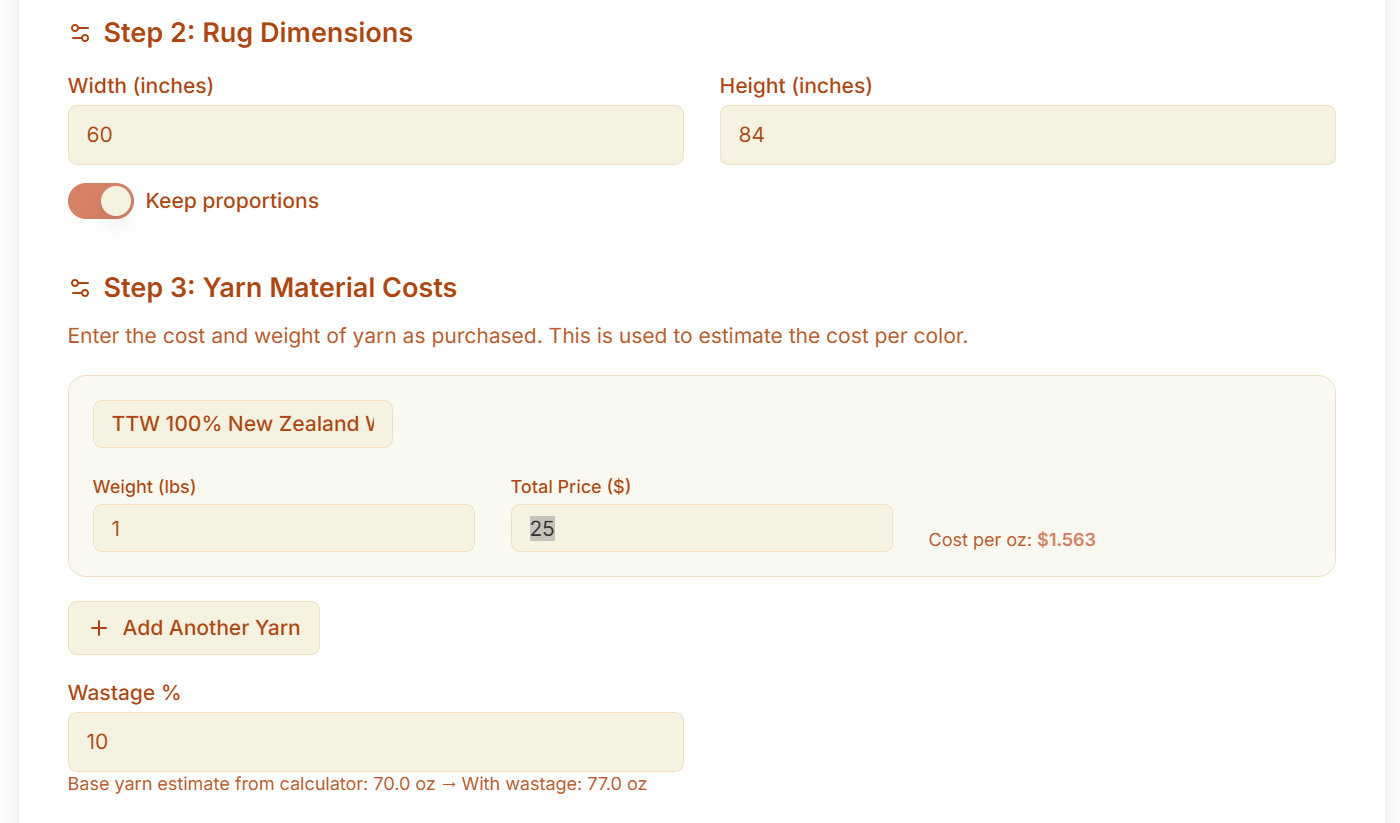 Step 2: Configure yarn costs and settings